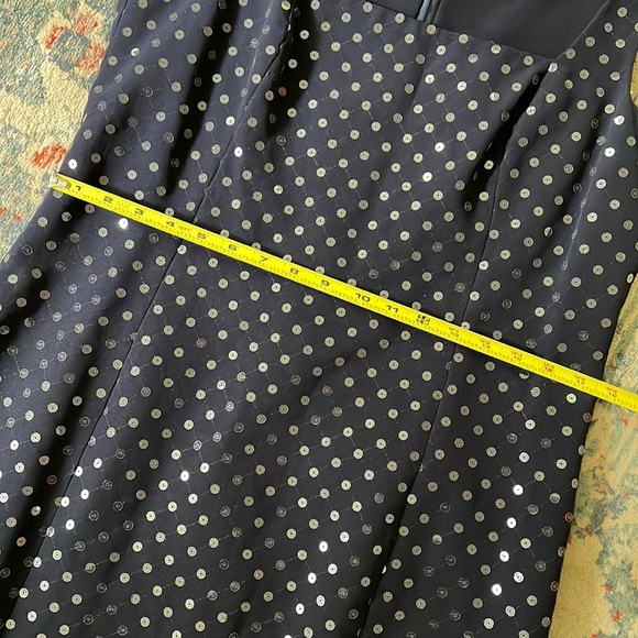 Paule Ka square neck moire navy blue dress clear sequins size 44 hidden zipper - Picture 9 of 15